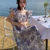ホレトンフライングスリーブ甘い花柄のドレススクエアカラーセブレス夏の韓国韓国のゆるいドレス