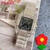 Mode En acier inoxydable Pliant boucle de montre à cadran romain Square Mens 43mm verre miroir horloge diamants de quartz mouvement d'humidité cadeaux de luxe de luxe bracelets