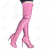 Rontic Yeni Kadın Bahar Uyluk Çizmeler Faux Deri Dantel Up Stiletto Topuk Peep Toe Güzel Kırmızı Pembe Gece Kulübü Ayakkabı ABD Boyutu 5-20