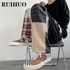 Ruihuo patchwork plaid streetwear broek mannen kleding Koreaanse mode heren broek joggers 3xl lente aankomsten 220713