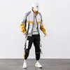 Men's Tracksuits Hip Hop Workwear Jacket Mens Tracksuit Pants 2PC Sets Baseball Loose Zipper Ribbons Coat Long ClothingMen's