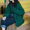 基本的なジャケット女性ソリッドグリーンコーデュロイターンダウンカラーヴィンテージ韓国スタイルエレガントな明るいトレンディルーズスリムカジュアルレディース220815