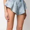 DEAT Summer Fashion Mesh Clothing Light Blue Denim Washed Pockets Zippers Shorts Female Bottoms WL38605L 220427