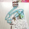 Подвесные ожерелья католические украшения длинный синий акриловый крест с розарием для мужчин Женские подарки