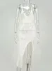 Sruby White Sexy Beach Dres Hollow Out Backless Cover Up Sticked Maxi Dresses Summer See Through Side Split Sexig klänning 220509