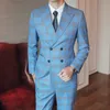 Abiti da uomo autunnali tinta unita slim plaid business casual di grandi dimensioni doppia fila due bottoni tre pezzi abbigliamento formale professionale