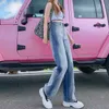 Retro Street Style Hohe Taille Breite Rohre Hosen Alter-Reduzieren Farbverlauf Jeans Frauen Sommer Dünne Jeans Mode Blaue Hosen L220726