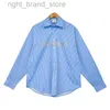 Vetements Bronzing Printing Letters Blue Stripe Long Sleeve Shirt 남자와 여자 뾰족한 칼라 대형 느슨한 셔츠 W220813