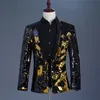 Модный меняющийся черный золотой блейзер с пайетками для мужчин Необычные пайетки для свадьбы Певица Сценический перфорированный пиджак Ежегодный DJ Blazer Homme 3XL 220812