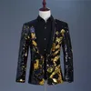 Modebyte Black Gold Sequin Blazer Men Fancy Paillette Wedding Singer Stage Perfordräkt Jacket Årlig DJ Blazer Homme 3XL 220812