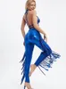Tracksuits pour femmes Femmes Sexy Party Long Pant sets Tenues Two Piece Suit Clubwear Bandage Bra Tops High Waist Tassel Tassel Shinin