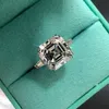 حلقات الكتلة الأصلية 925 Silver Square Ring Asscher Cut خلق مويسانيت مشاركة الزفاف كوكتيل نساء توباز إصبع فاخر المجوهرات