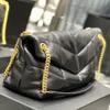 Designer shoulder bag loulou puffer quilted flap bag chain with leather double strap lambskin soft supple crossbody gold silver hardware