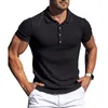 Мужские повседневные рубашки поворотный воротник с коротким рукавом летняя футболка вертикальная полоса