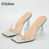 NXY Sandals Designer Strange High Heels Women Slippers Summer PVC Style Transparent Party Party Prom Sapatos Elegantes