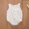 0-18M été bébé filles coton lin sans manches imprimé fleuri bouton barboteuse infantile enfant en bas âge doux tenue Sunsuit vêtements G220521