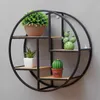 Hooks Rails Nordic Style Wood Iron Craft Round Wall Shelf Display Rack Storage Hanging Cabinet Antique Flower Pot Holder Decorhooks