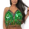 Sexy Sequin Tassel Mermaid Cami Crop Top Women Rainbow Coins Beading Backless Chiffon Party Dance Club Cropped 220325