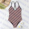 Brown Womens Swimsuit Beach Bikini Letter Print Bathing Suits V Neck Ladies Swimwear Set