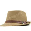 Summer Women Men Straw Sun Hats Vintage Gentleman Beach Panama Hats Chapeu Feminino Fedoras Jazz Cap med läderbälte