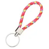 Porte-clés tissé en cuir tressé, adapté aux anneaux de corde, pendentif circulaire, porte-clés de voiture, accessoires, cadeau, vente en gros