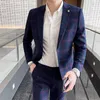 Men's Suits & Blazers High Quality Men Single Breasted Plaid Casual Wedding Suit Coat Trousers Men's Business Jacket Vest Pants 3 Pcs Se