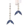 Dangle Lustre Grand Or Blanc Plaqué Boucles D'oreilles Bijoux Stud Asymétrique Fishtail Cubique Zircone Pierre De Mode Marque EarringDangle