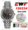 EWF 36mm 126234 A3235 자동 망 시계 회색 스틱 마커 904L 스틸 Jubileesteel 팔찌 동일한 직렬 카드 슈퍼 에디션 TimeZoneWatch R13