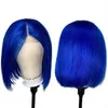 Perruques de cheveux bleu Bob brésilien humain droit émoussé coupe courte avec bébé 13x4 dentelle frontale 220722