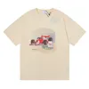 ماركة مصمم الأزياء العلامة التجارية Rhude Car Printed T Shirt Men Greaded Do Old Round Neck Thirts Spring Summer Summer Street Style Top Rhude Top