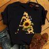 أزياء نساء T Shirt Leopard Sunflower Print Tops Tops Custom Name Letter Combination Font A B C D E O