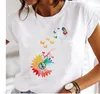 White Women Print Clothes Acquerello New Lovely Female Top Tee Tshirt Fashion Print Cartoon O-Collo T-shirt grafica da donna