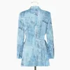 Damen-Anzüge, Blazer, SuperAen, Denim-Graffiti-bedrucktes Satin-Material, freiliegende Taille, Kerbe, Büro-Damen-Blazer, Jacke, Damen