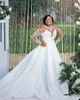 Modest African Beads A Line Abito da sposa Crystal Sheer Neck Plus Size Personalizzato Manica lunga Illusion 3D Appliques in pizzo Vestido De Novia Abiti da sposa