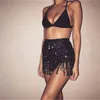 Women Girls Mini Wrap Summer Sexig kjol Belly Dance Hip Glitter -paljetter Tassel S sundress W220426