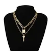 Chokers Chain Chain Chain Chain Chaklace Punk Multilayer Padlock Key Long Pinging for Women Gold Color Collar Jewlery