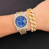 Iced Out Watch Men Luxury Brand Diamond Mens Watch Quartz Men's Watch Bracelet Set Waterproof Hip Hop Clock Gift For Men3Y0S