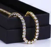 Collier plaqué or 18 carats avec diamants de laboratoire, rangée de diamants de 4 mm, chaîne de tennis