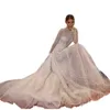 Robe de mariée en tulle pailleté à pois scintillants manches longues Boho col haut robes de mariée 2022 doublure en champagne princesse sexy illusion pays robes de mariée