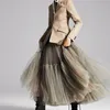 90 cm Runway Luxury Soft Tulle kjol handgjorda maxi långa veckade kjolar kvinnor vintage petticoat voile jupes falda 220527