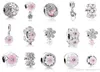 يناسب Pandora 925 Sterling Silver Bracelet Pink Magnolia Crystal Dangle Beads charms for European Snake Charm Chair