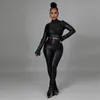 Women's Two Piece Pants RMSFE 2022 Early Autumn Shrunk Pleated Small Horn Sleeve Backless High Neck Solid Leather Fashion Sexy Women Set