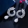 Роскошные очарование листьев дизайнер серьги женщины длинные ювелирные изделия AAA Cubic Zirconia посеребренные серебряные серьги на южноамериканскую воду белые медные бриллианты для женщин друзей подарок