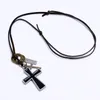 Lettre ID émail jésus croix collier réglable en cuir chaîne pendentif colliers pour femmes hommes Punk mode bijoux cadeau