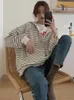 Zip Up Women Korean Style Hoodies for Girls Top Vintage Stripe Long Sleeve Overdized Hooded Sweatshirt Jacket Casual Large Coats 220805