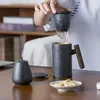 Trinkgeschirr im japanischen Stil, Vintage-Keramik-Kaffeetasse, Becher, Rostglasur, Tee-Leckbecher mit Holzgriff, Wasserbecher, Heimbüro-Trinkgeschirr