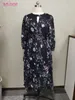 S. SAVEUR femmes fleur imprimer robe en mousseline de soie Sexy O cou évider à manches longues robe femme élégante une ligne fête Vestidos 220510