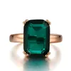 Wedding Rings Fashion Green Big Square Crystal Ring Jewelry For Women Rose Gold Color Cocktail With Stone Evening Jewellry R700Wedding