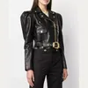 نساء من الجلد الطبيعي Lambbskin Leather Bomber Biker Jacket الأكمام الطويلة