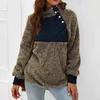 Vrouwen herfst winter wollen stiksel pluche diagonale kraag hoodie tops vrouwelijke outers causale capuchon dikke pullover jas plus maat l220706